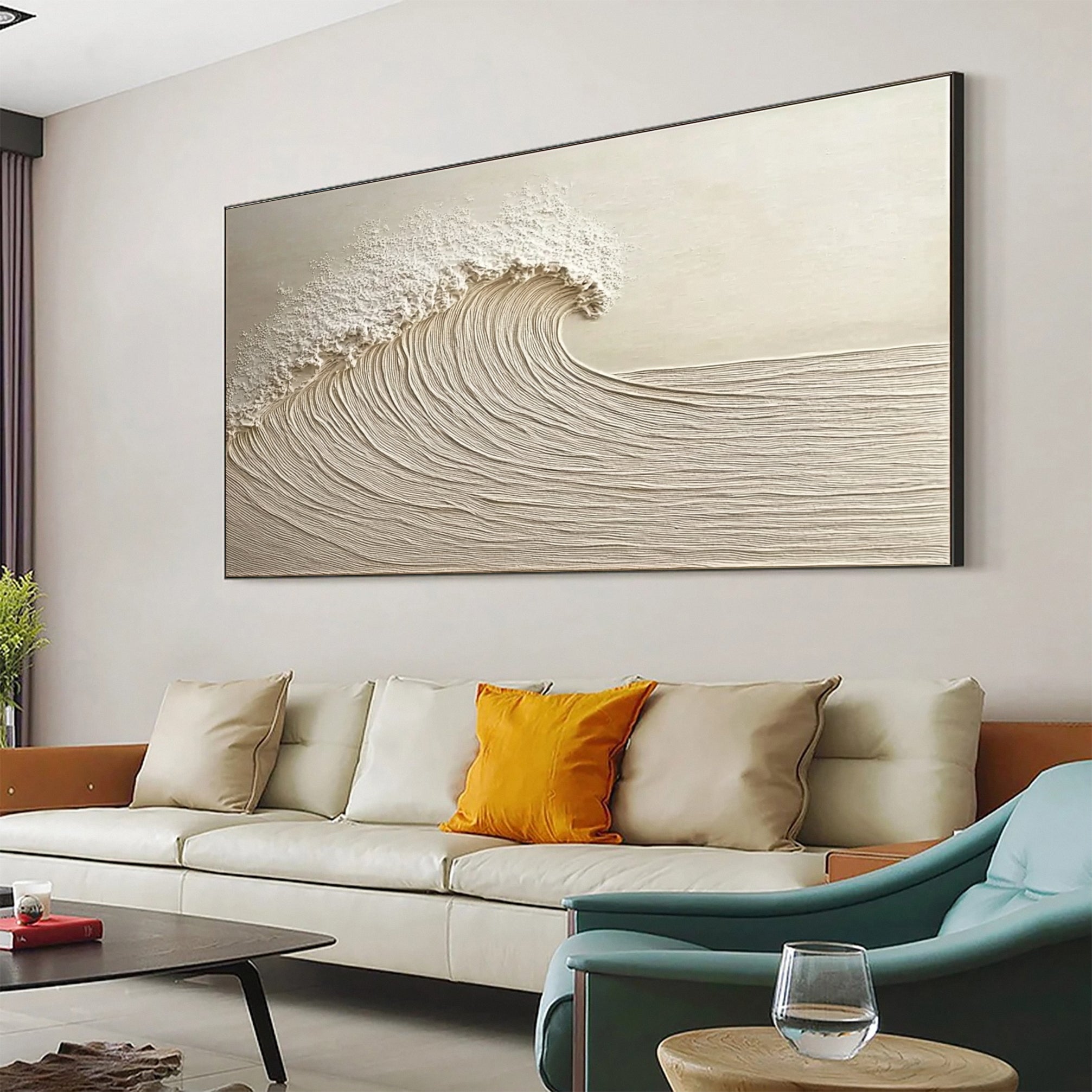 Neutral Toned Wave Large Ocean Textured Wall Art #OS 048