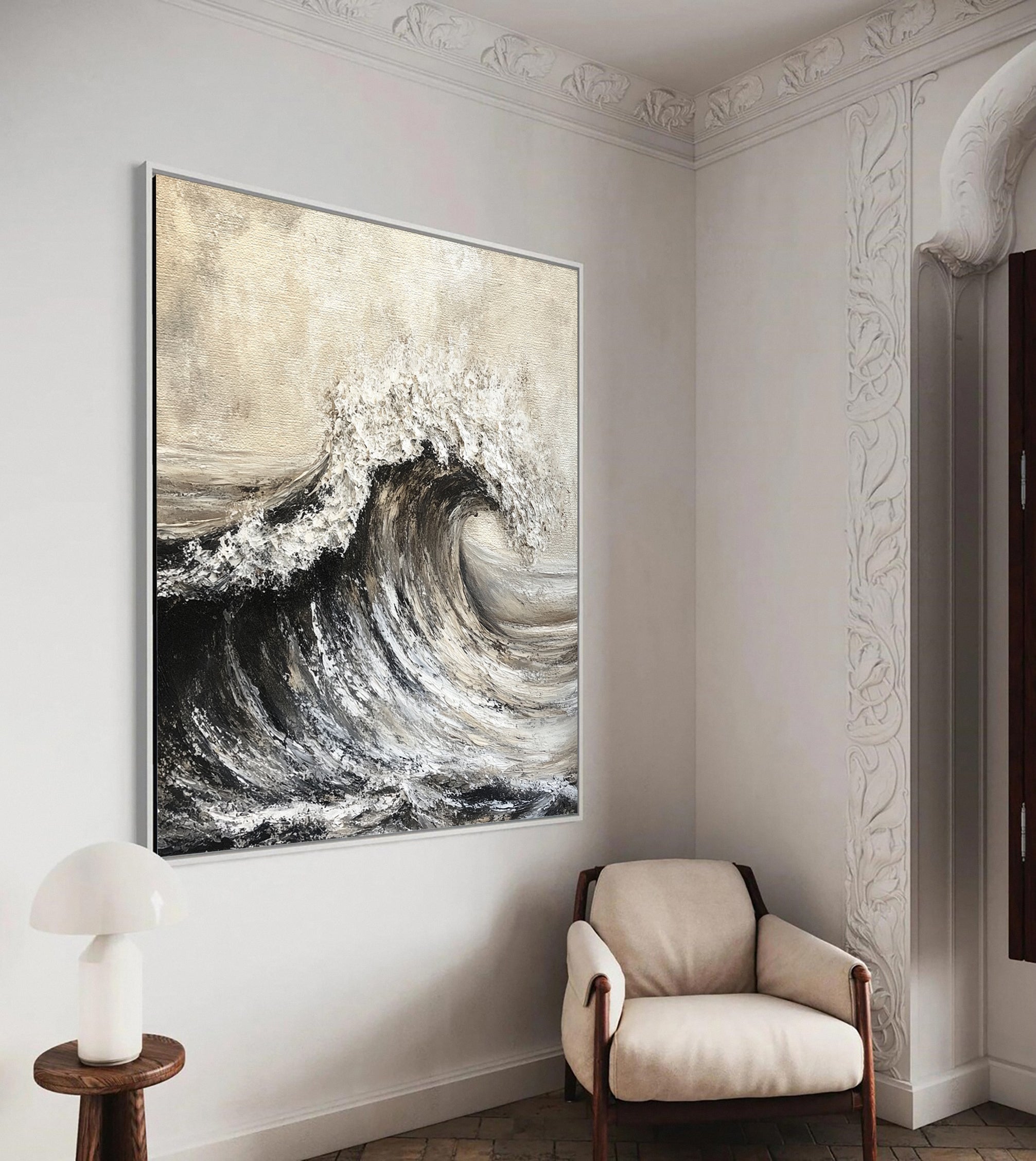 Sea Wave Black & White Large Textured Ocean Wall Art #OS 042