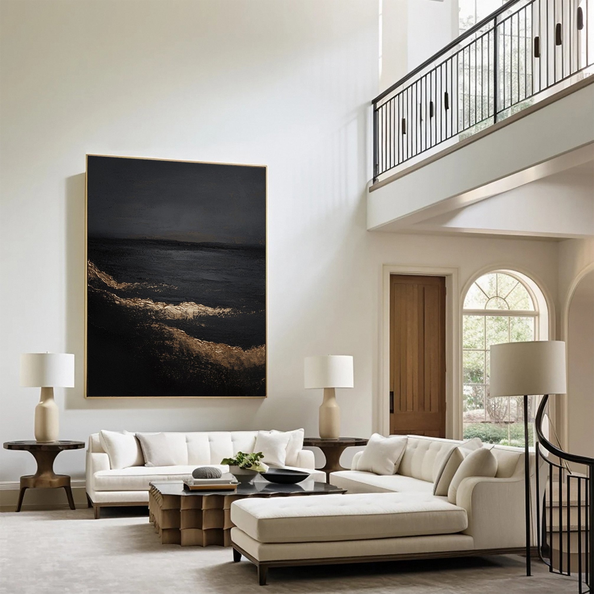 Golden Depths Modern Black and Gold Canvas Art #MMA 151