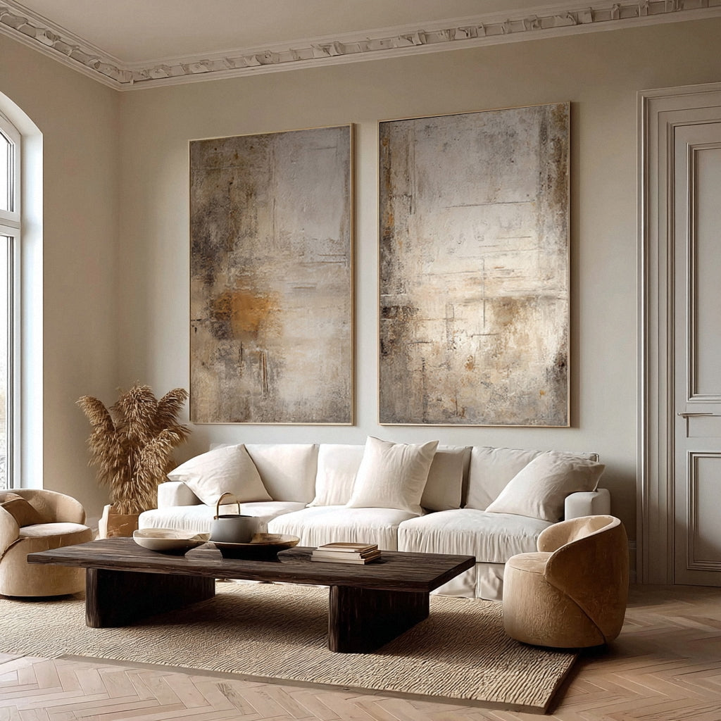 Sculptural White Abstract Diptych for Modern Homes Set Of 2 #AG 018