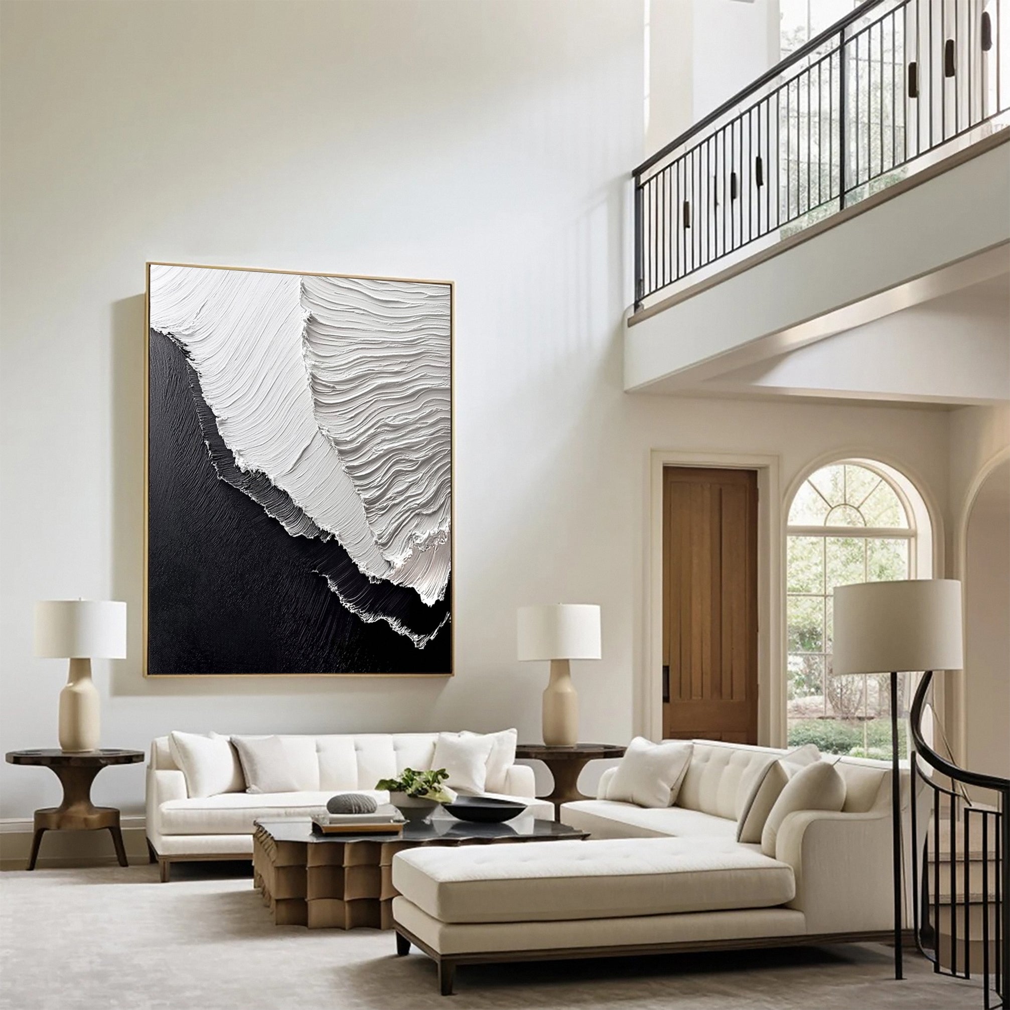 Sea Wave Black & White Large Textured Ocean Wall Art #OS 039