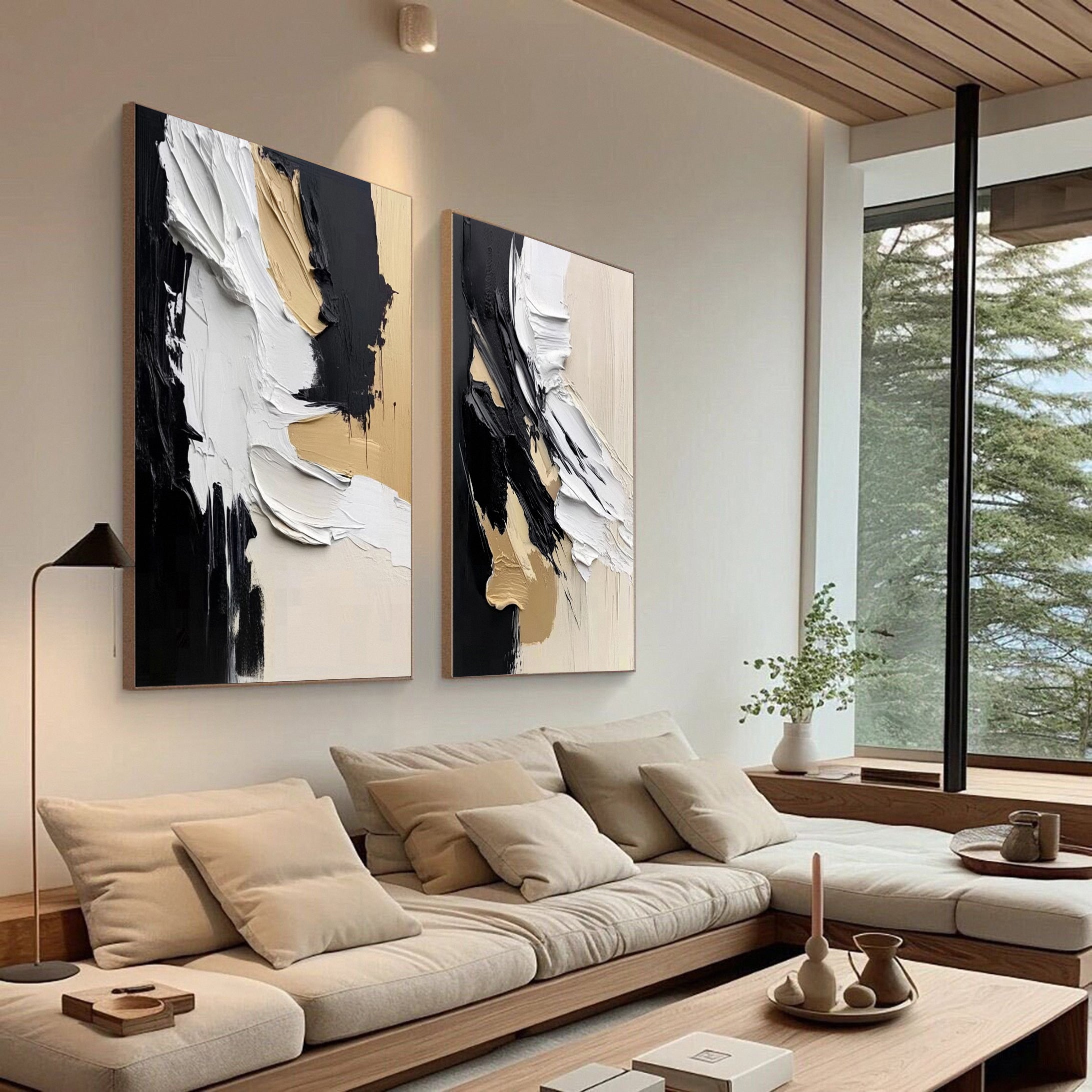 Modern Contrast Bold Abstract Canvas Art Set Of 2 #MMAS 055