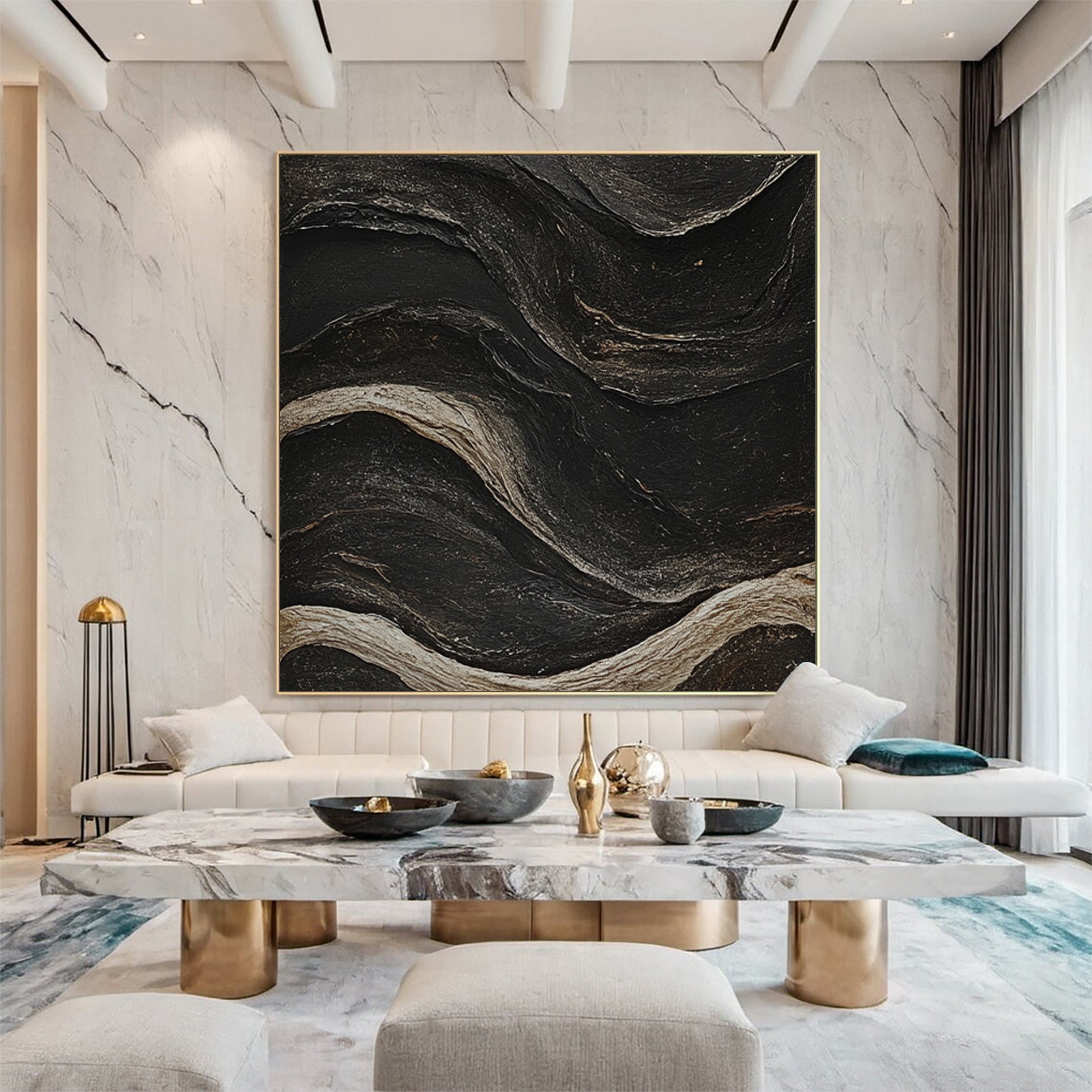 Sleek Elegance Contemporary Large Black Textured Wall Art #MMA 132