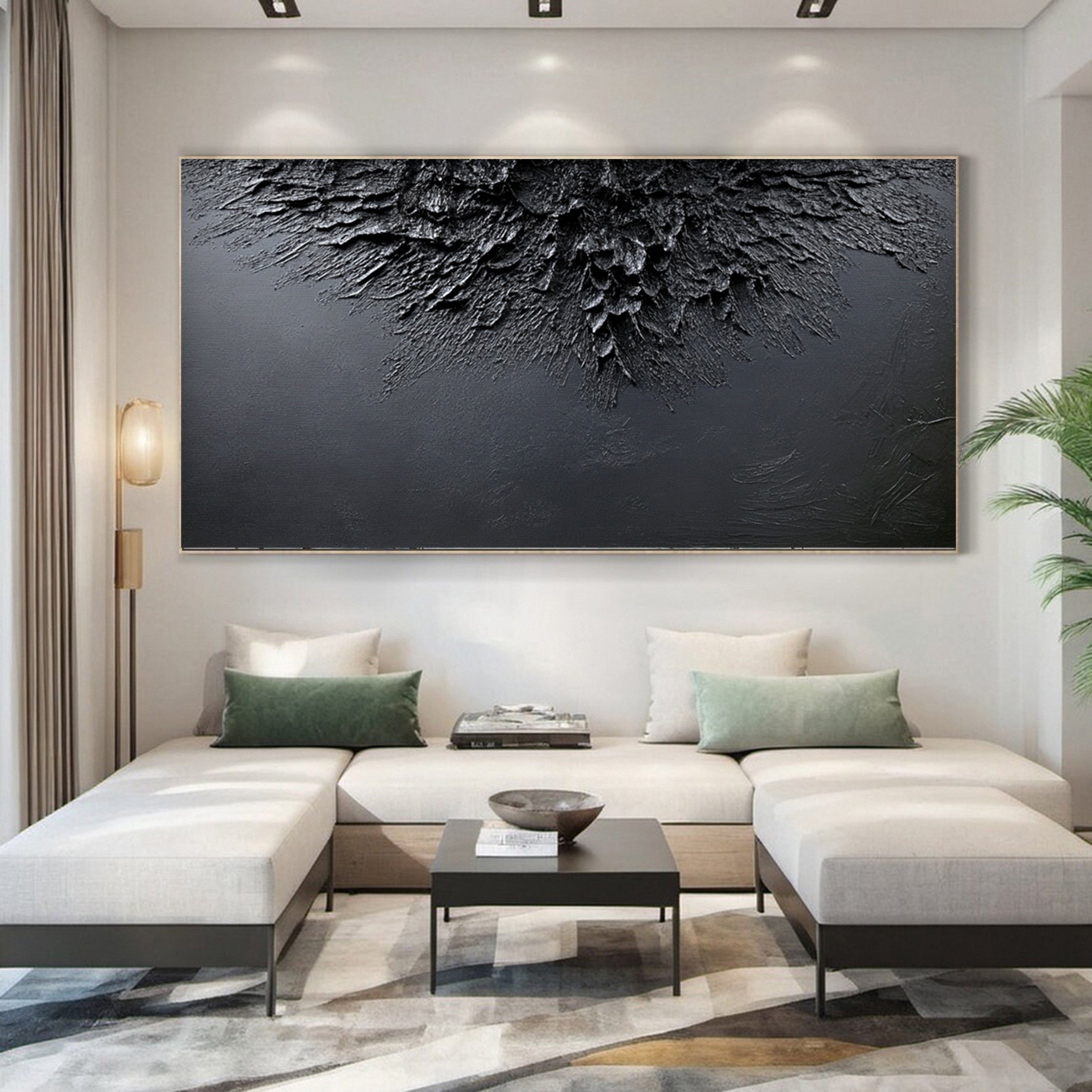 Luxurious Depths Large Black Textured Abstract Canvas Art #MMA 114