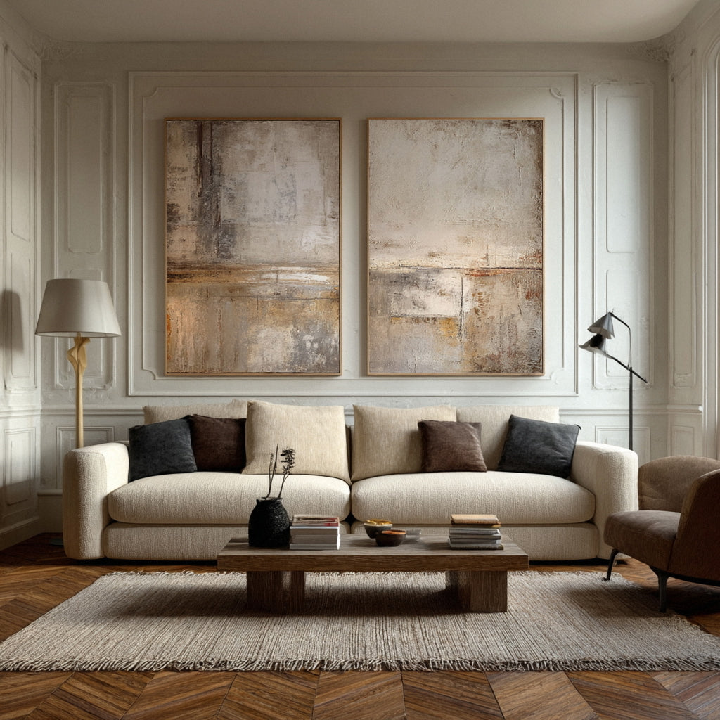 Oversized Beige & Brown Abstract Wall Art Set Of 2 #AG 014