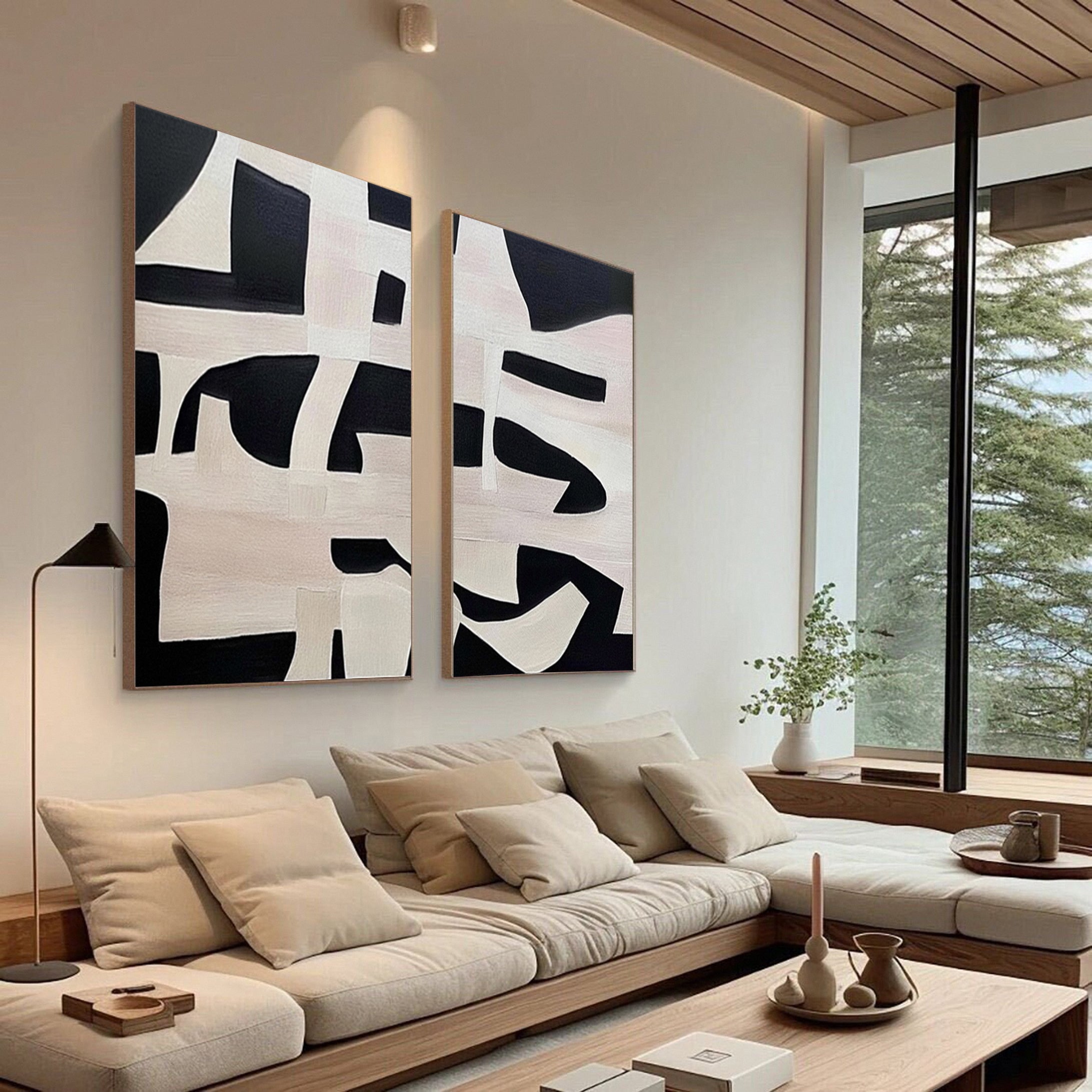 Modern Contrast Bold Abstract Canvas Art Set Of 2 #MMAS 057