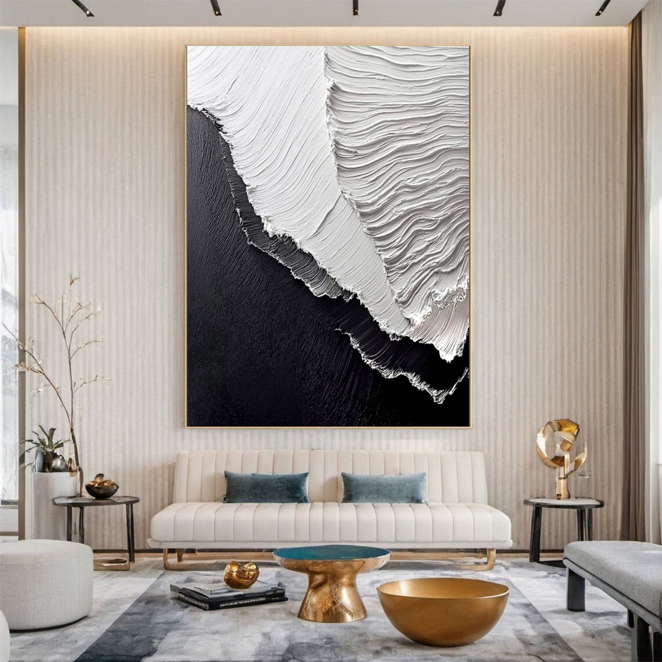 Sea Wave Black & White Large Textured Ocean Wall Art #OS 039