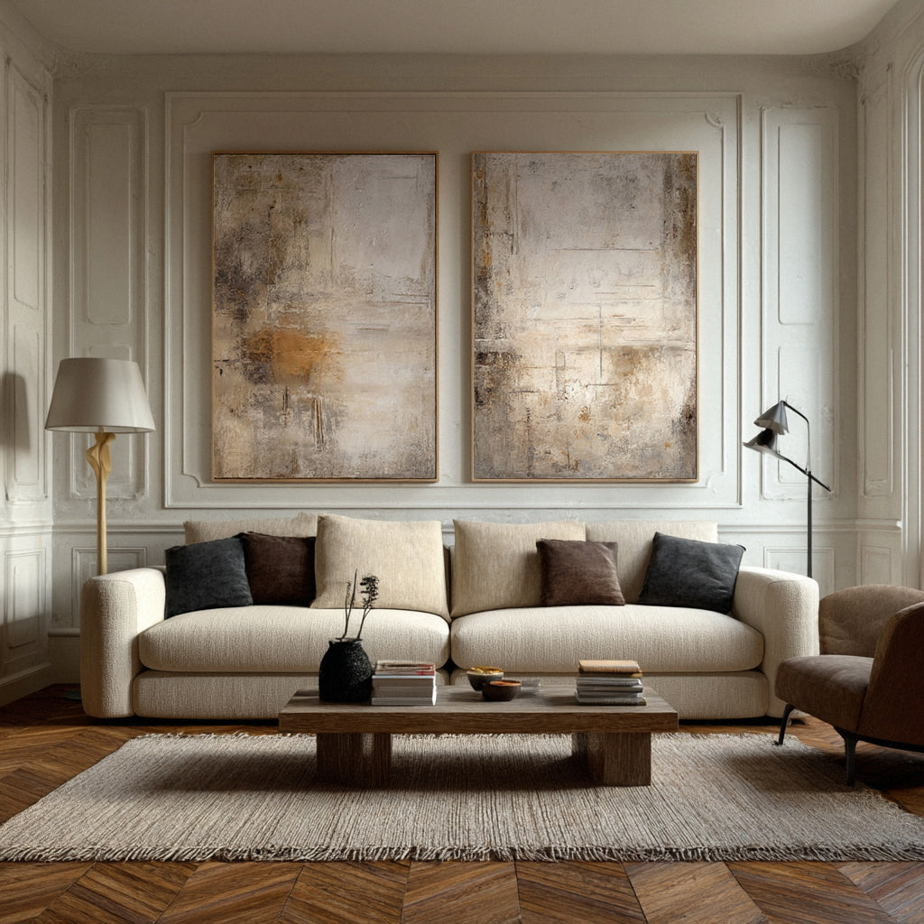 Sculptural White Abstract Diptych for Modern Homes Set Of 2 #AG 018