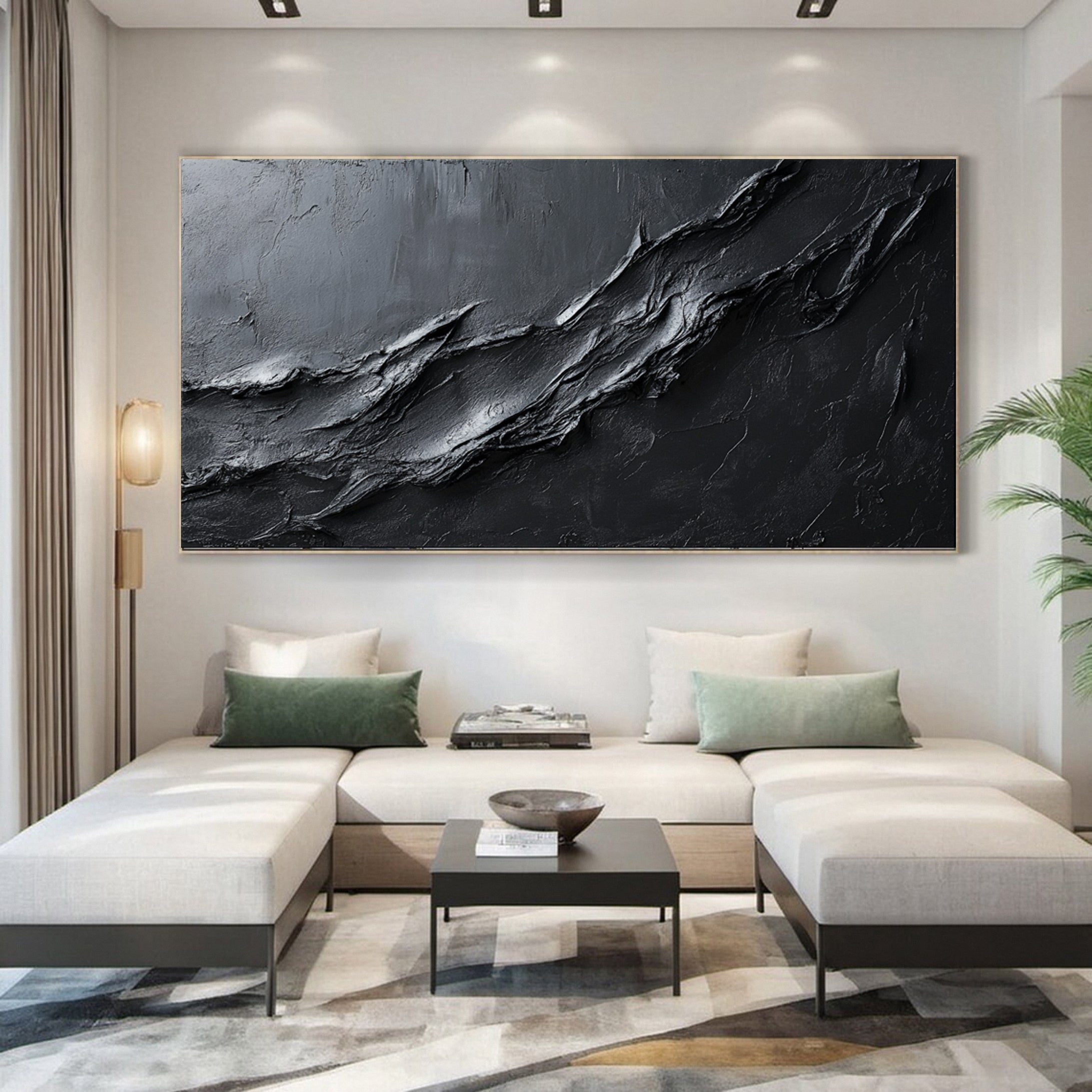 Luxurious Depths Large Black Textured Abstract Canvas Art #MMA 113