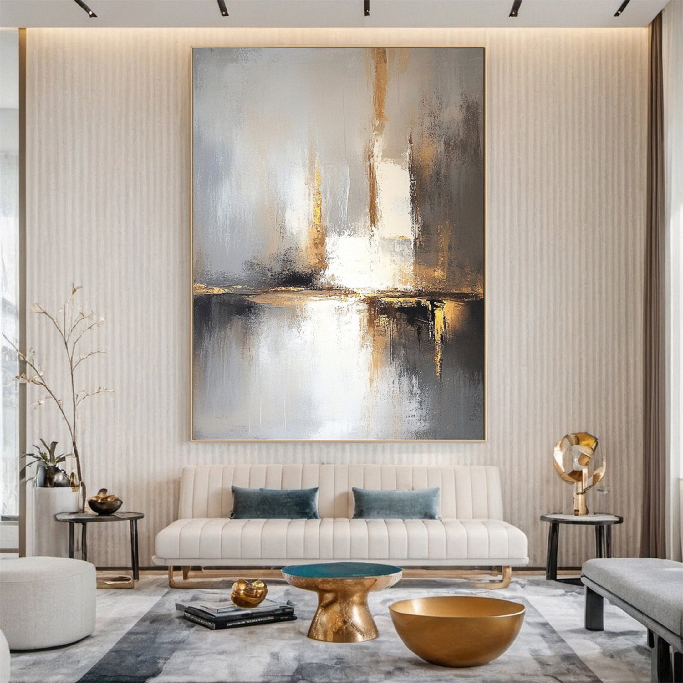 Golden Reflections Luxurious Large Abstract Art #AP 054