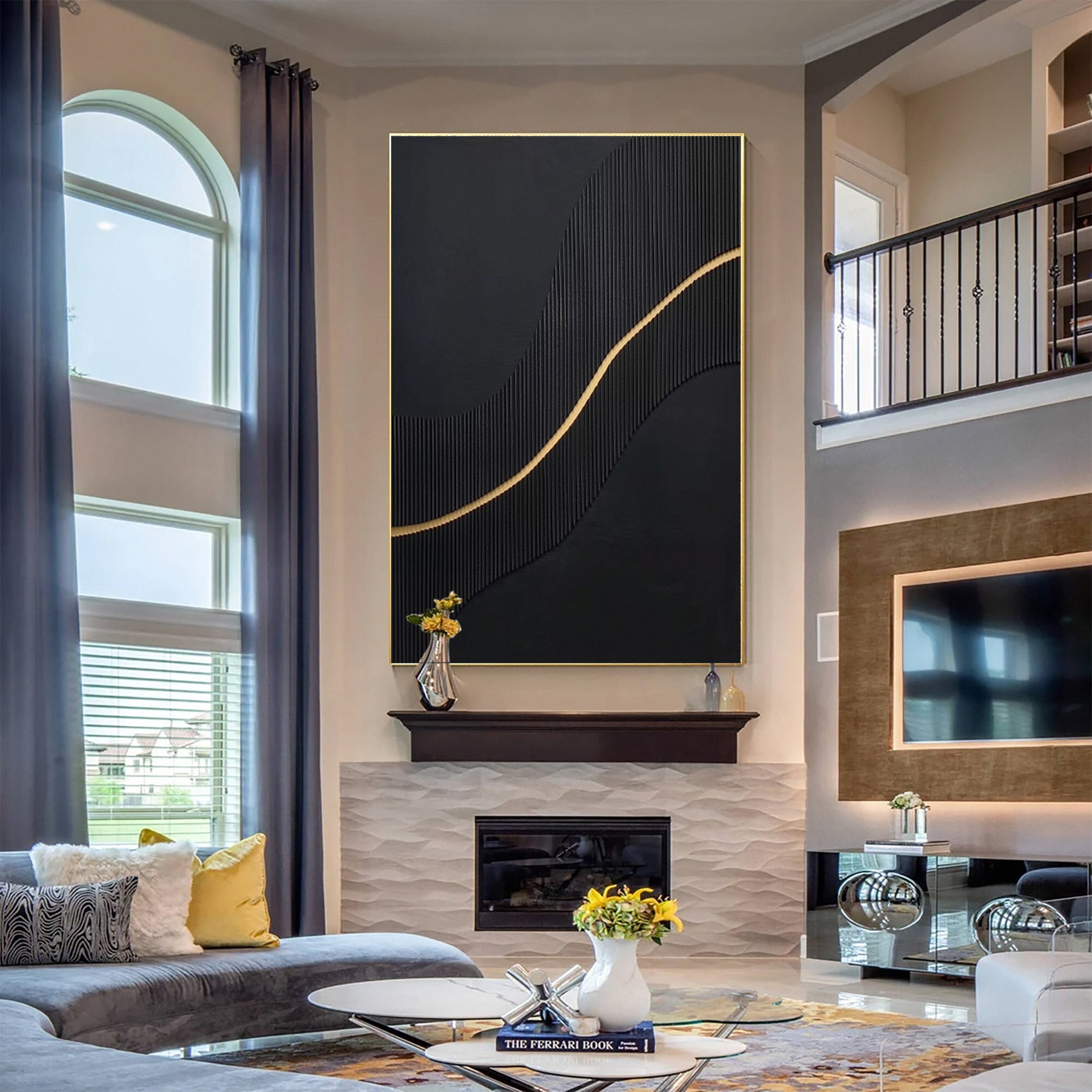 Golden Sway Chic Black and Gold Large Textured Wall Art #MMA 127