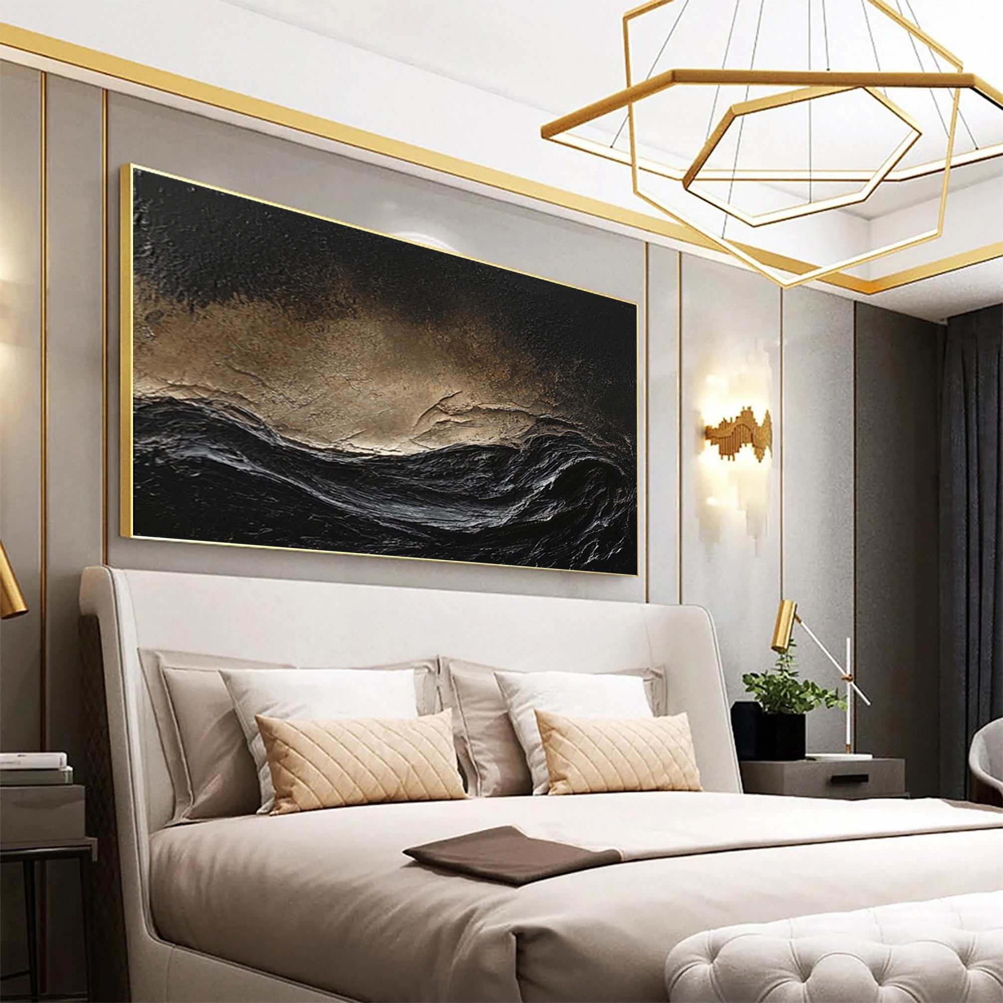 Stormy Elegance Large Black and Gold Abstract Wall Art #MMA 147