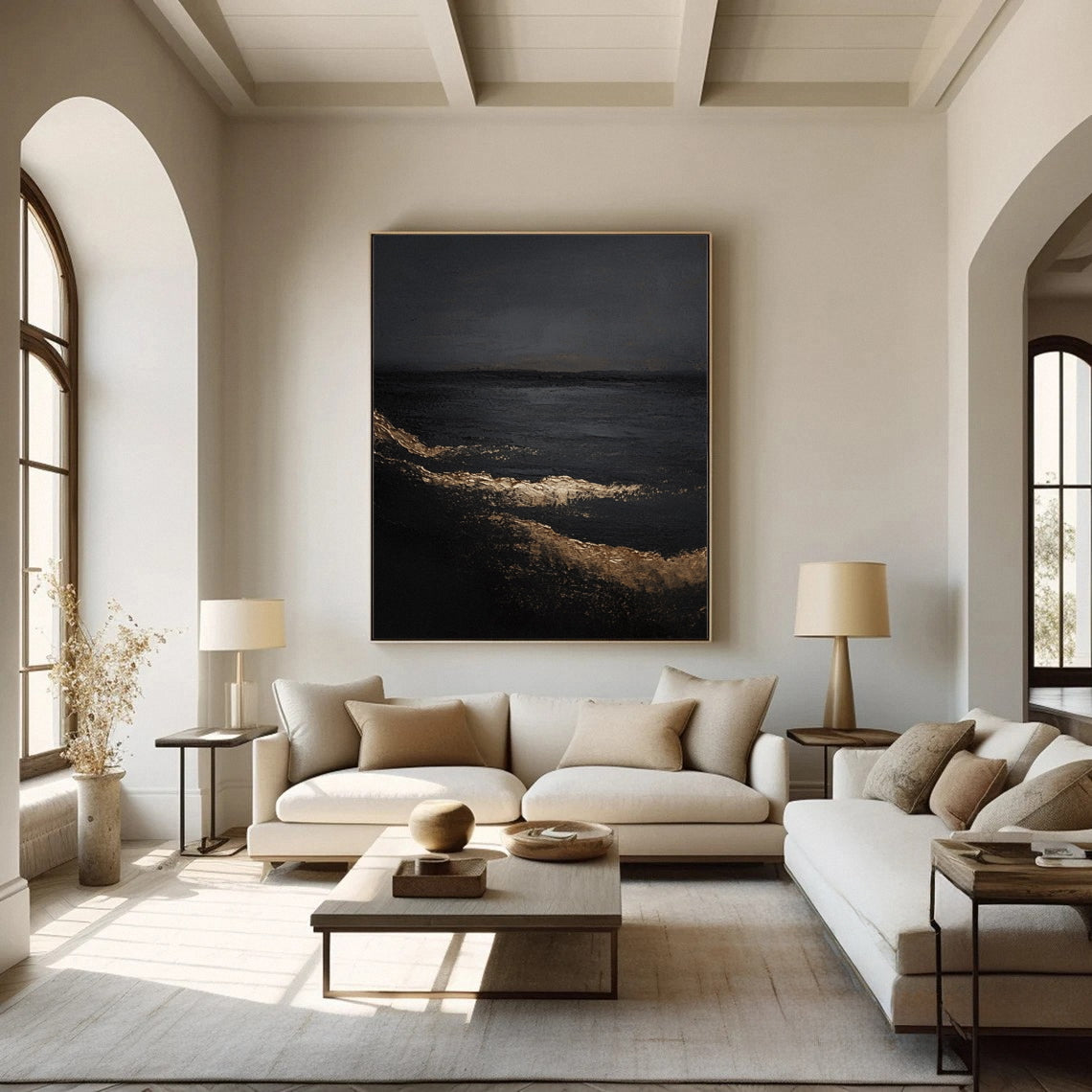 Golden Depths Modern Black and Gold Canvas Art #MMA 151