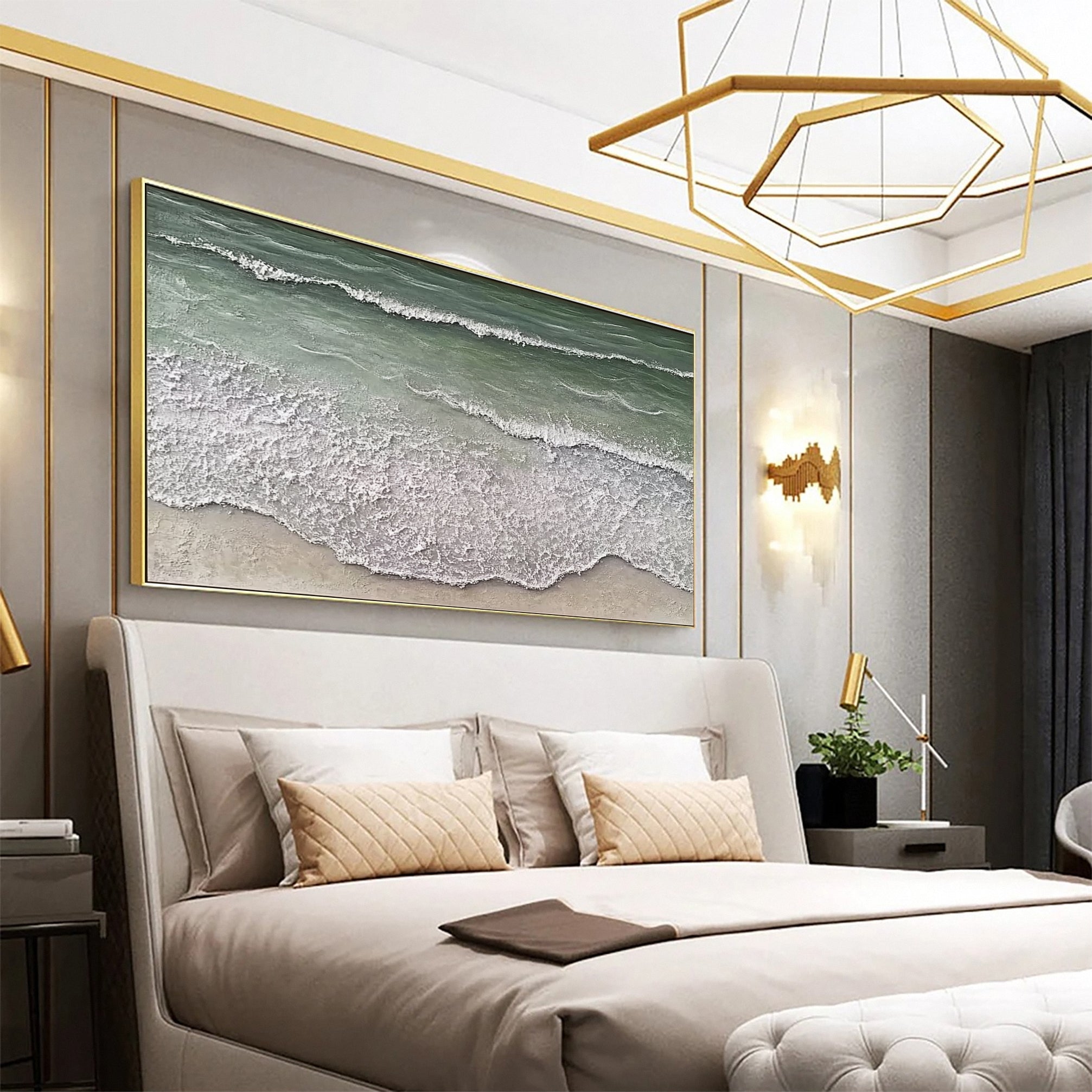 Large Green & White Sea Wave Textured Wall Art #OS 050