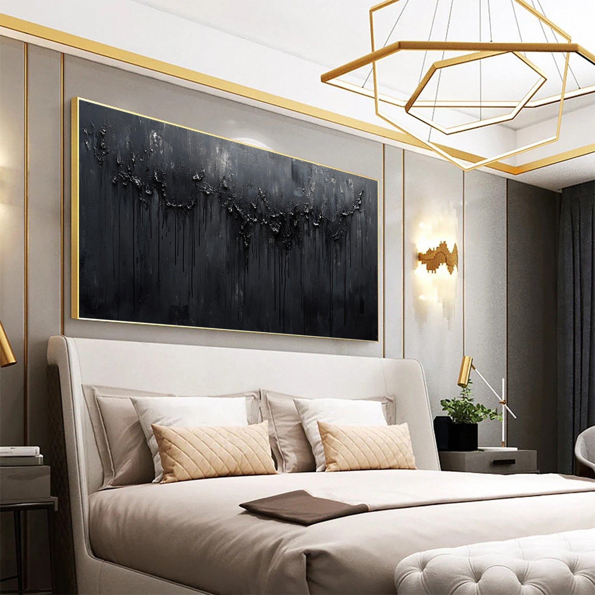 Luxurious Depths Large Black Textured Abstract Canvas Art #MMA 112