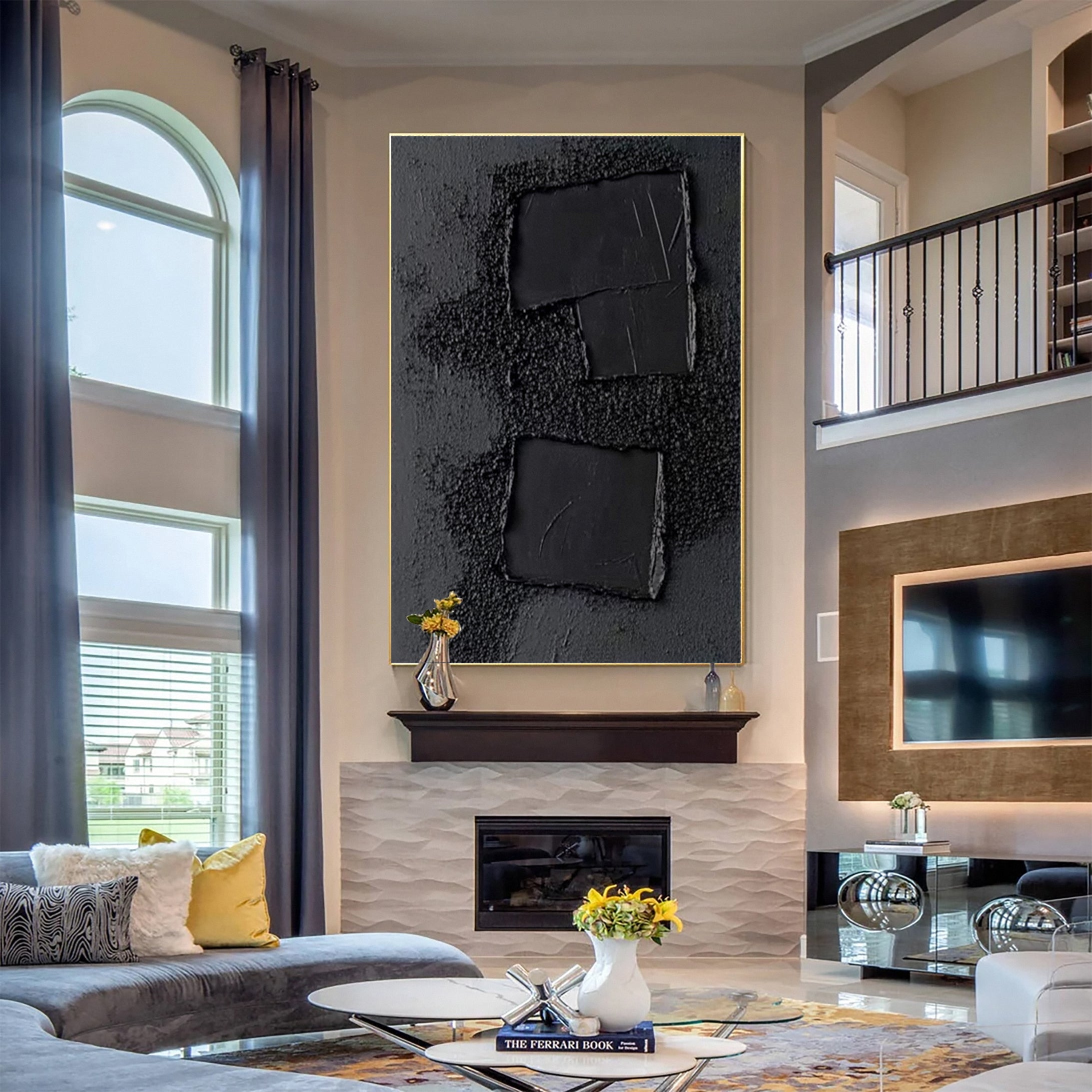 Sleek Elegance Contemporary Large Black Textured Wall Art #MMA 117