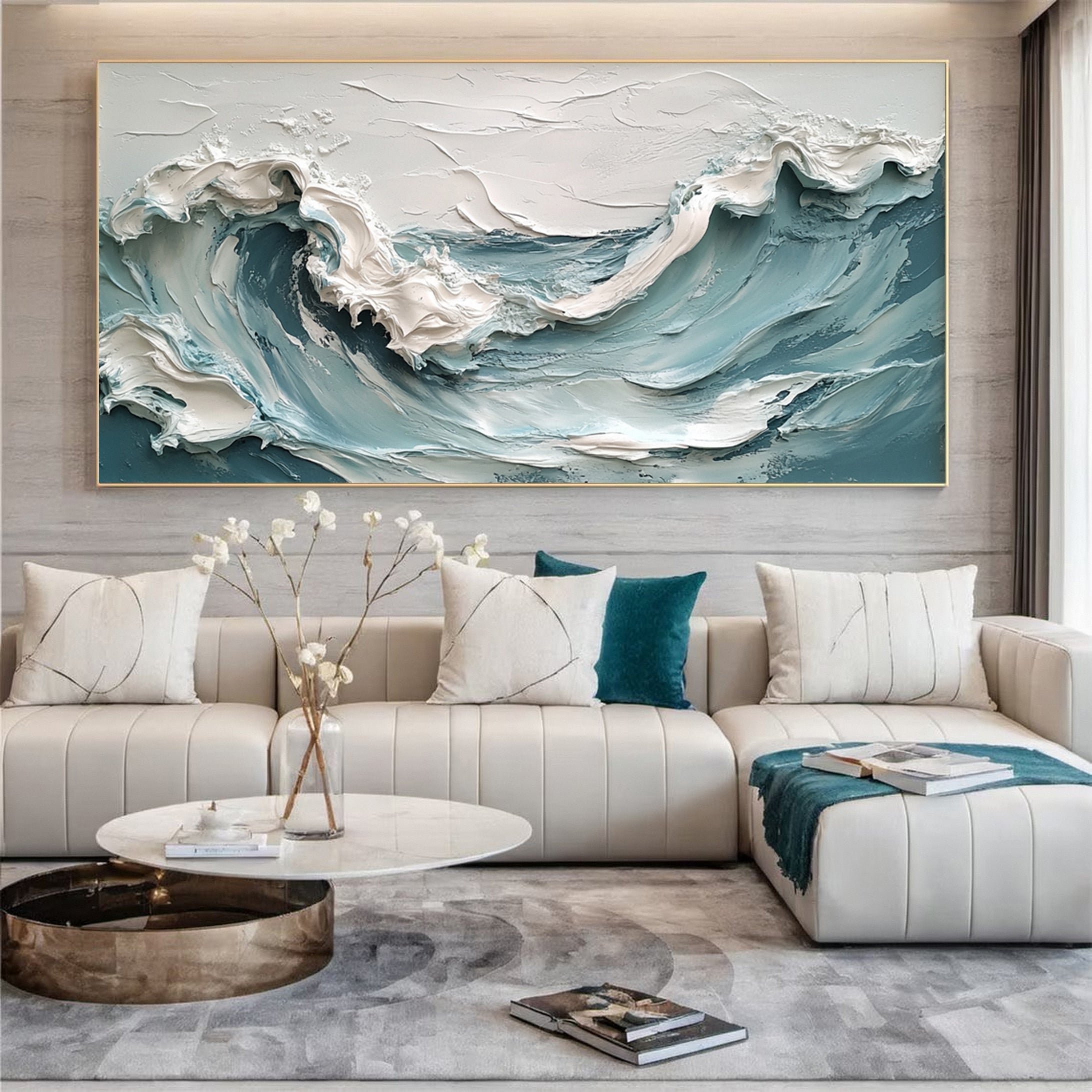 Abstract Seascape Canvas Textured Waves for Elegant Interiors #OS 017