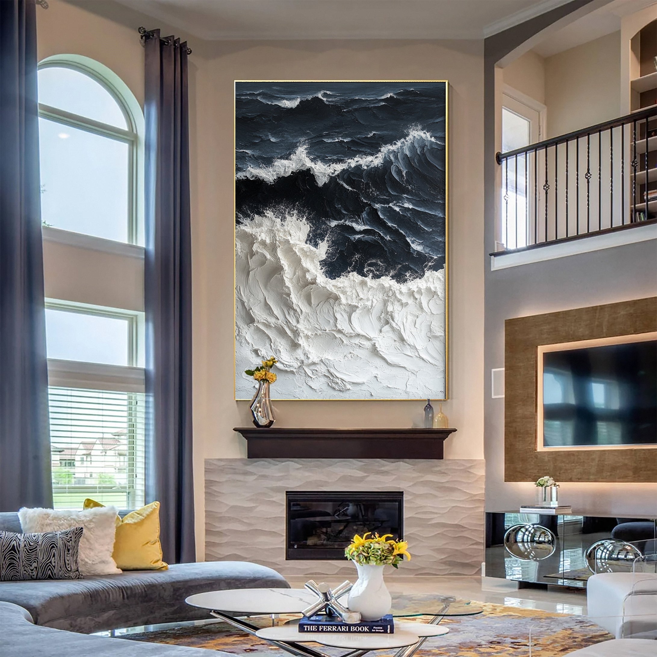 Sea Wave Black & White Large Textured Ocean Wall Art #OS 041