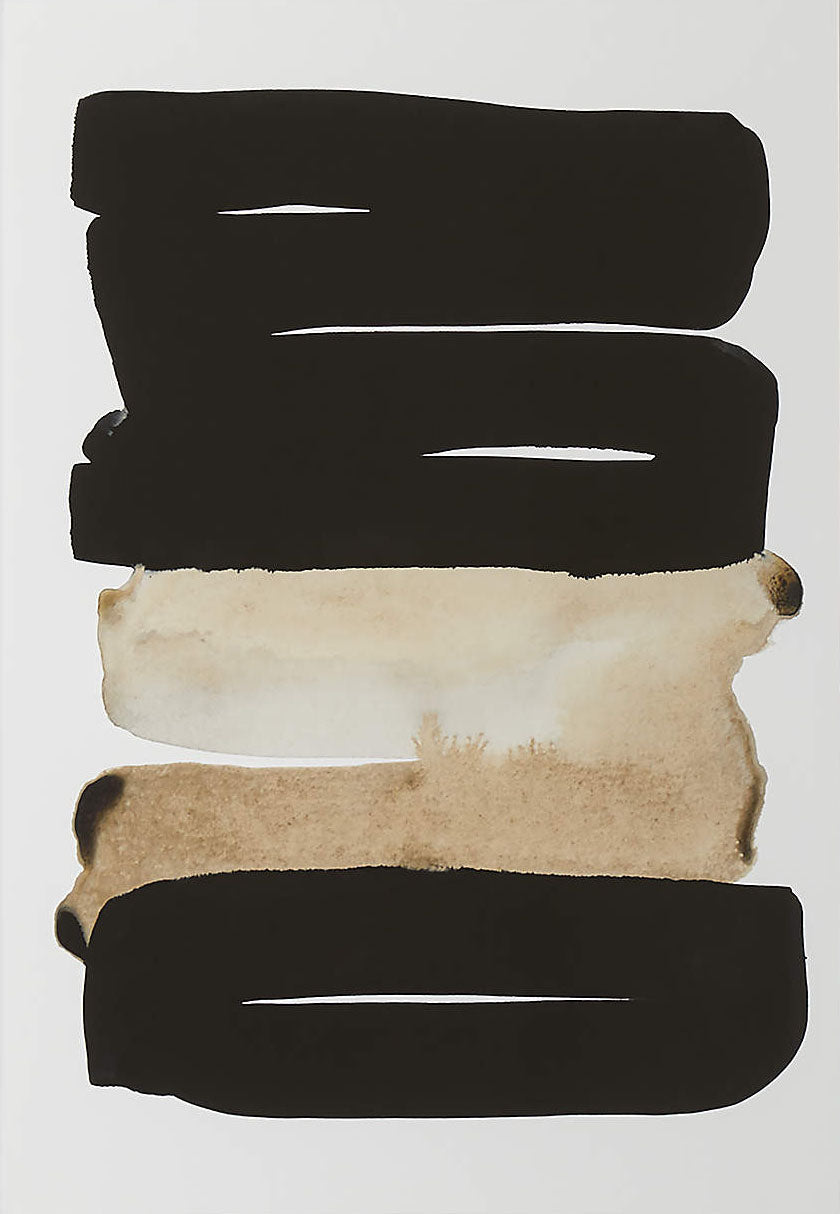 Horizontal Stripes Abstract - Black Beige Canvas Art #MMA 191