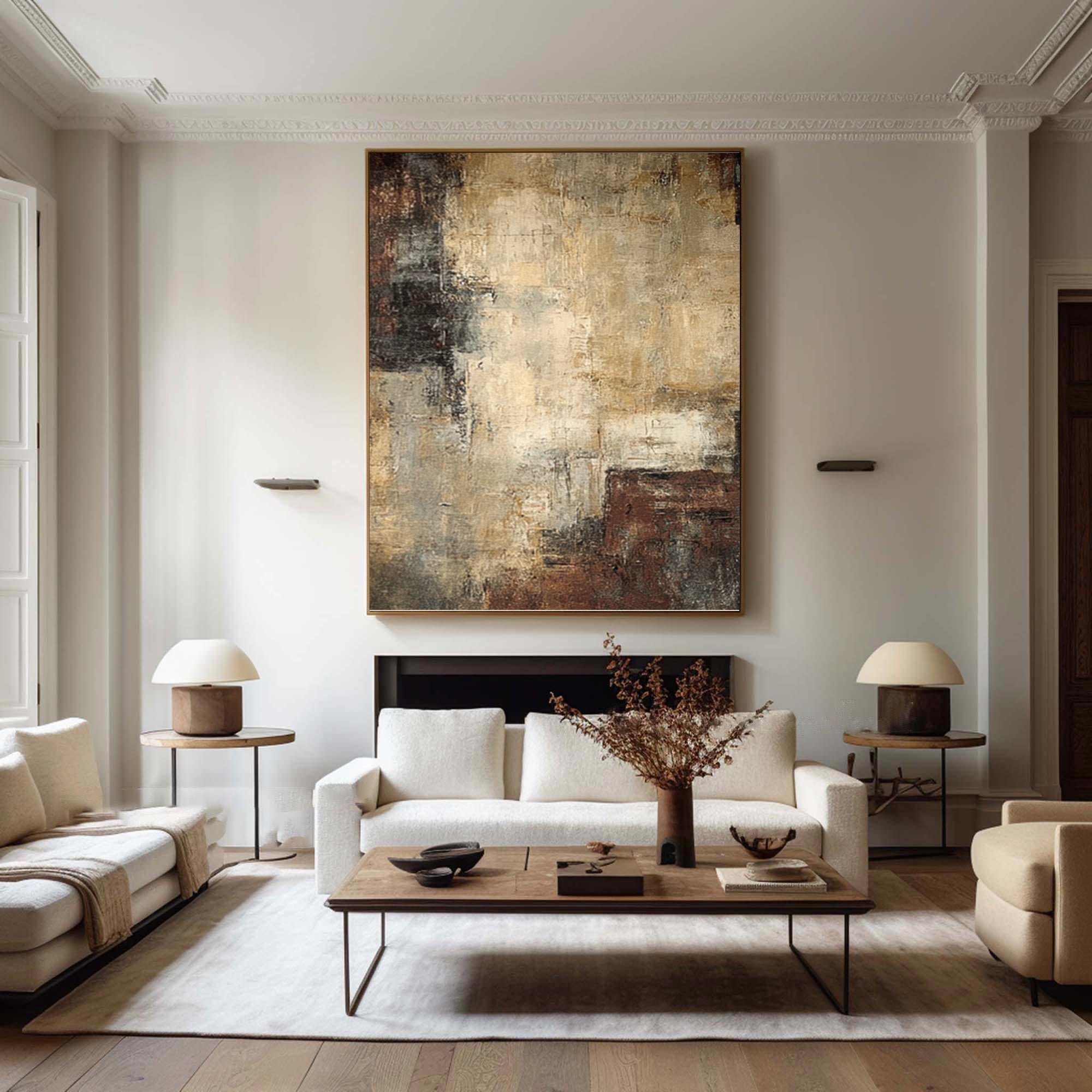 Contemporary Abstract Brown Beige Grey Wall Art #AG 048