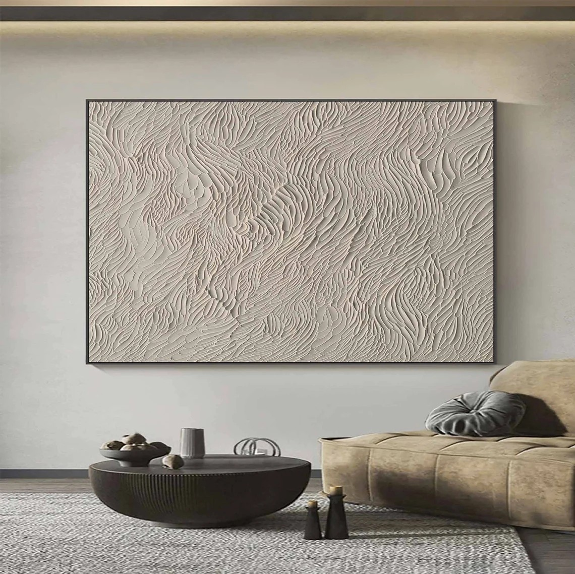 Minimalist 3D Wall Art - Textured Beige Abstract Painting for Home Decor #AP 112