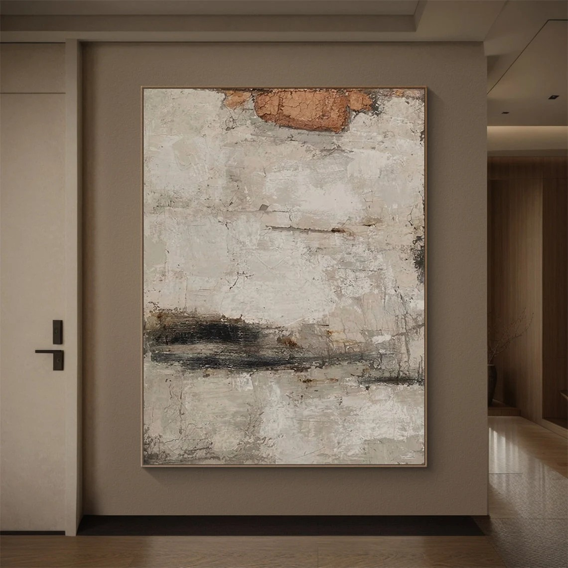 Large Beige Abstract Painting - Wabi Sabi Style Canvas Art #AP 108