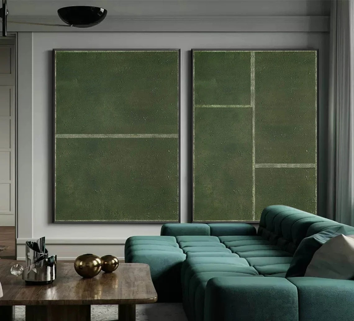 Minimalist Geometric Green Wall Art – Set of 2 #AP 113