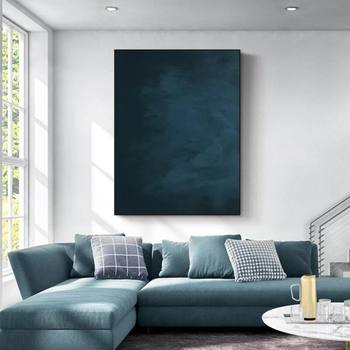 Minimalist Deep Blue Abstract Wall Art Modern Canvas #AP 075