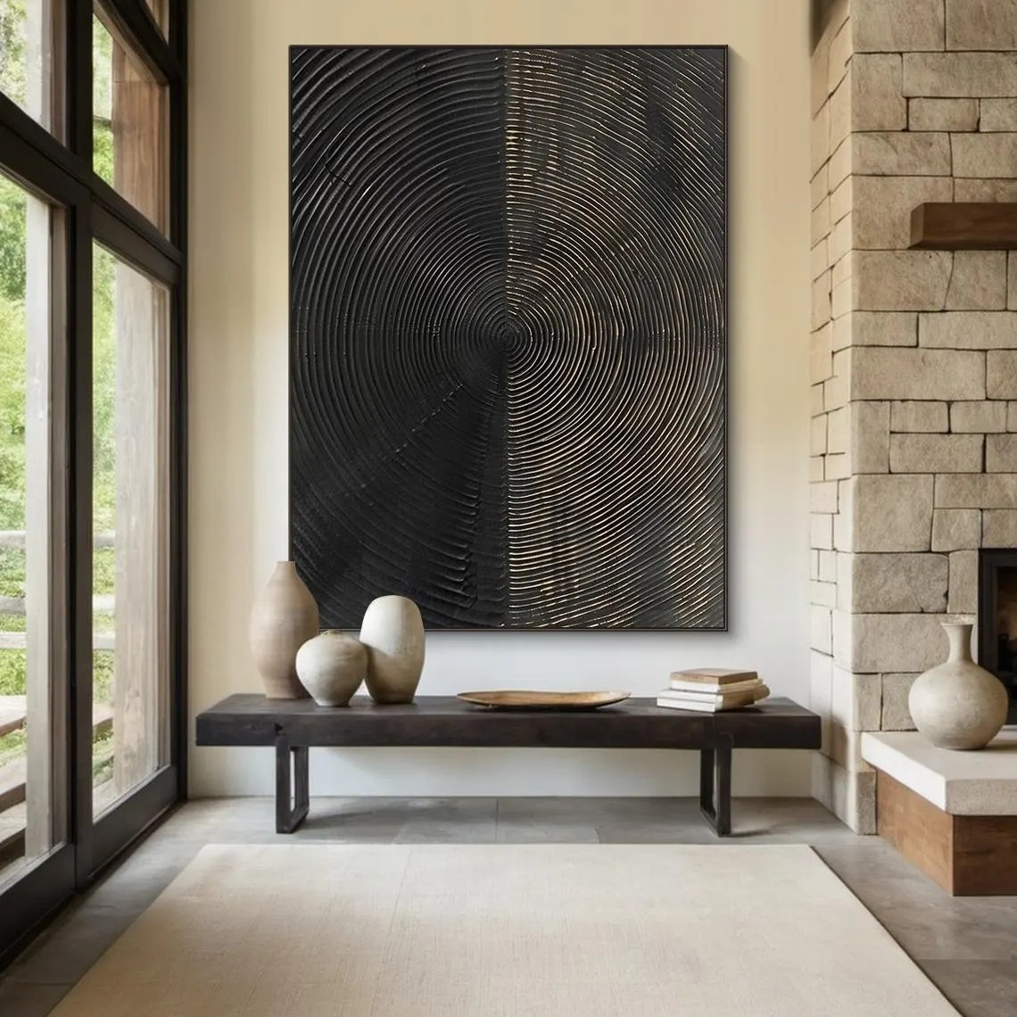 Modern Circular Abstract - Black and Gold Texture Art #MMA 188