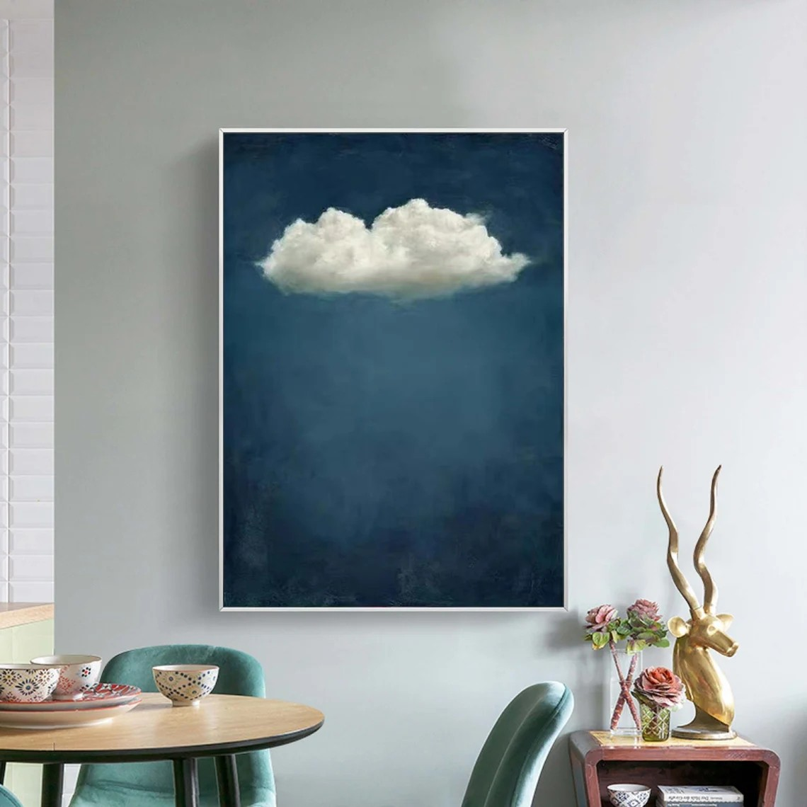 Minimalist Blue Sky and Abstract Cloud Art Modern Wall Decor #OS 073