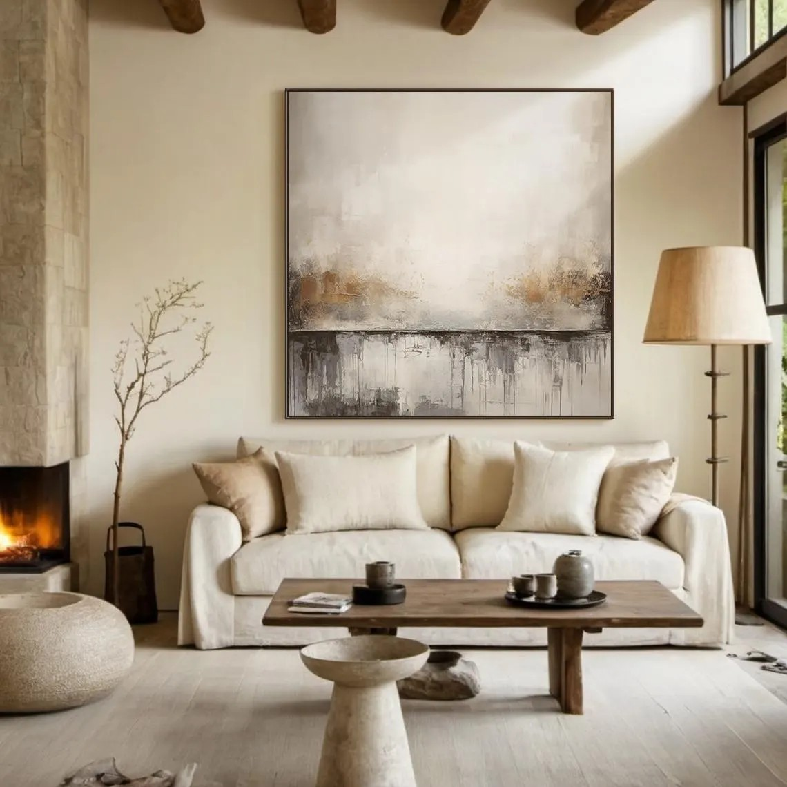 Soft Neutral Abstract Canvas for Calm Living Spaces #AP 099