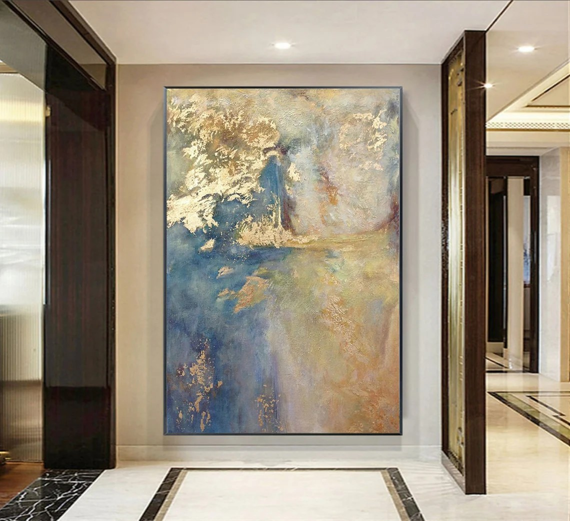 Blue & Gold Abstract Modern Canvas Artwork #AP 121