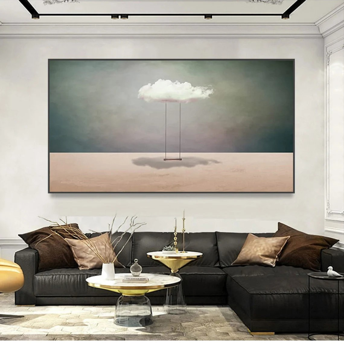 Surreal Cloud Swing Painting Dreamy Abstract Art #OS 075