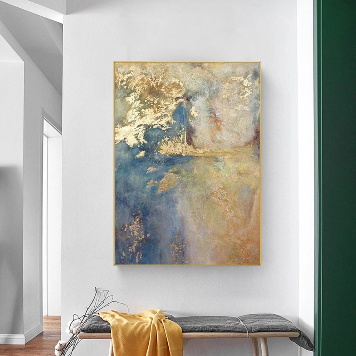 Blue & Gold Abstract Modern Canvas Artwork #AP 121
