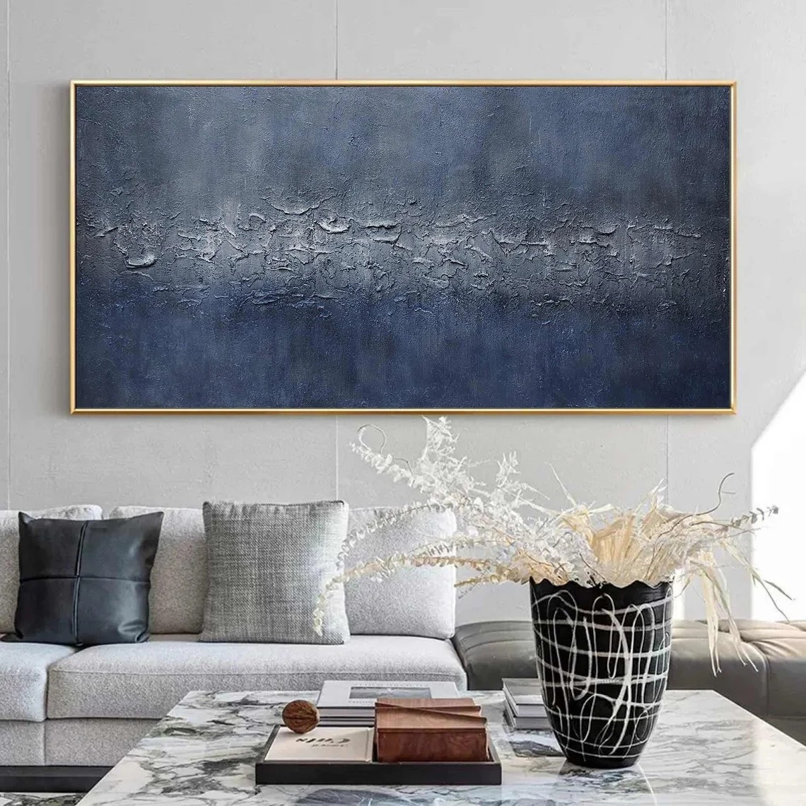 Original Abstract Blue Painting Unique Wall Art for Modern Decor #AP 086