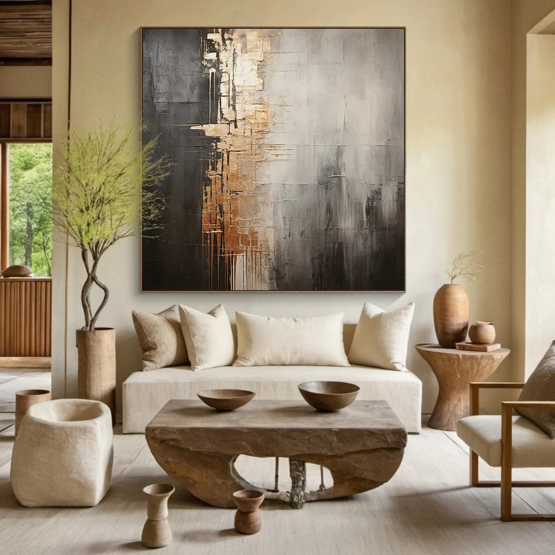 Textured Gold and Black Painting for Modern Home #AP 098