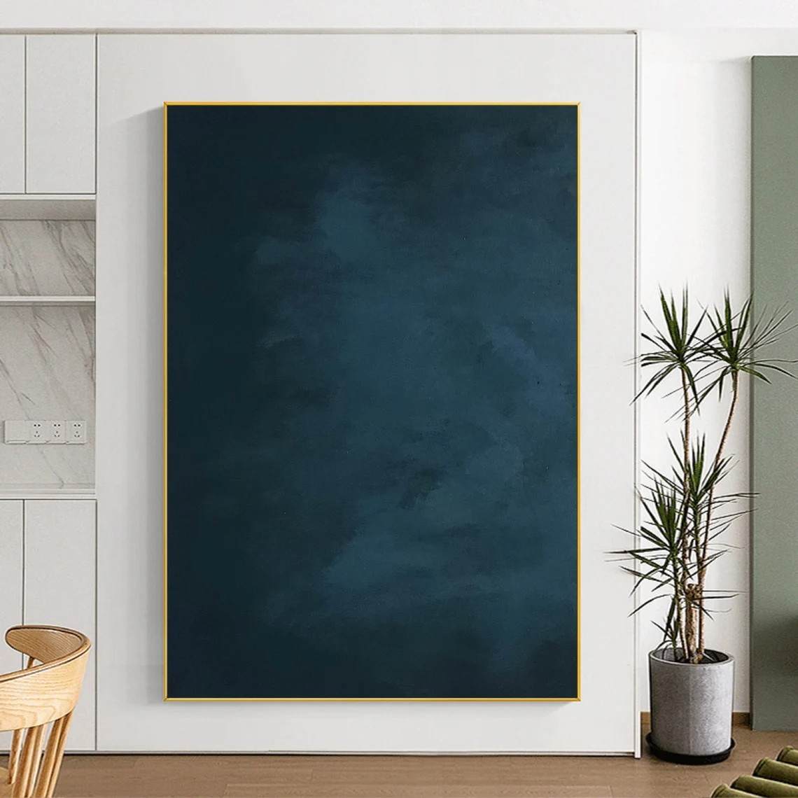 Minimalist Deep Blue Abstract Wall Art Modern Canvas #AP 075