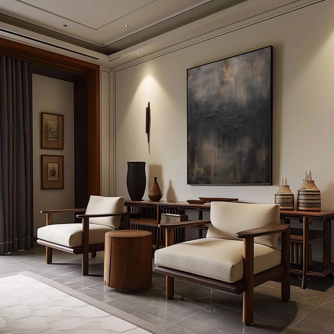 Oversized Dark Textured Abstract Painting for Luxury Interiors #AP 105