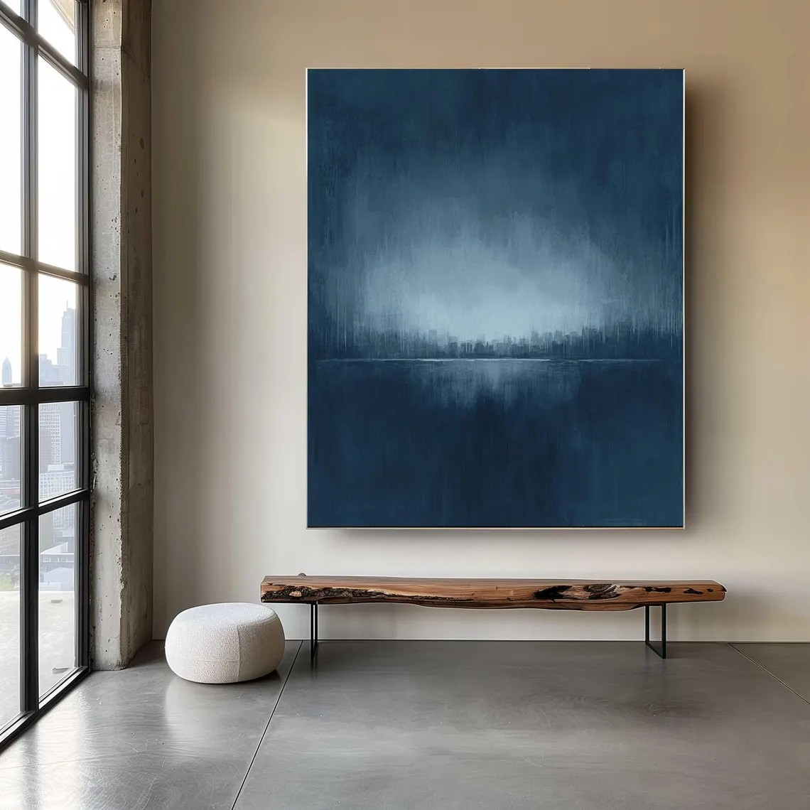 Moody Blue Abstract Landscape Painting for Modern Interiors #AP 104