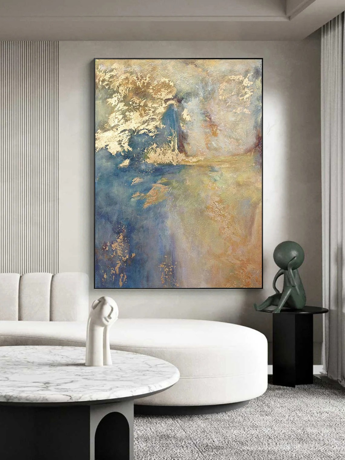 Blue & Gold Abstract Modern Canvas Artwork #AP 121