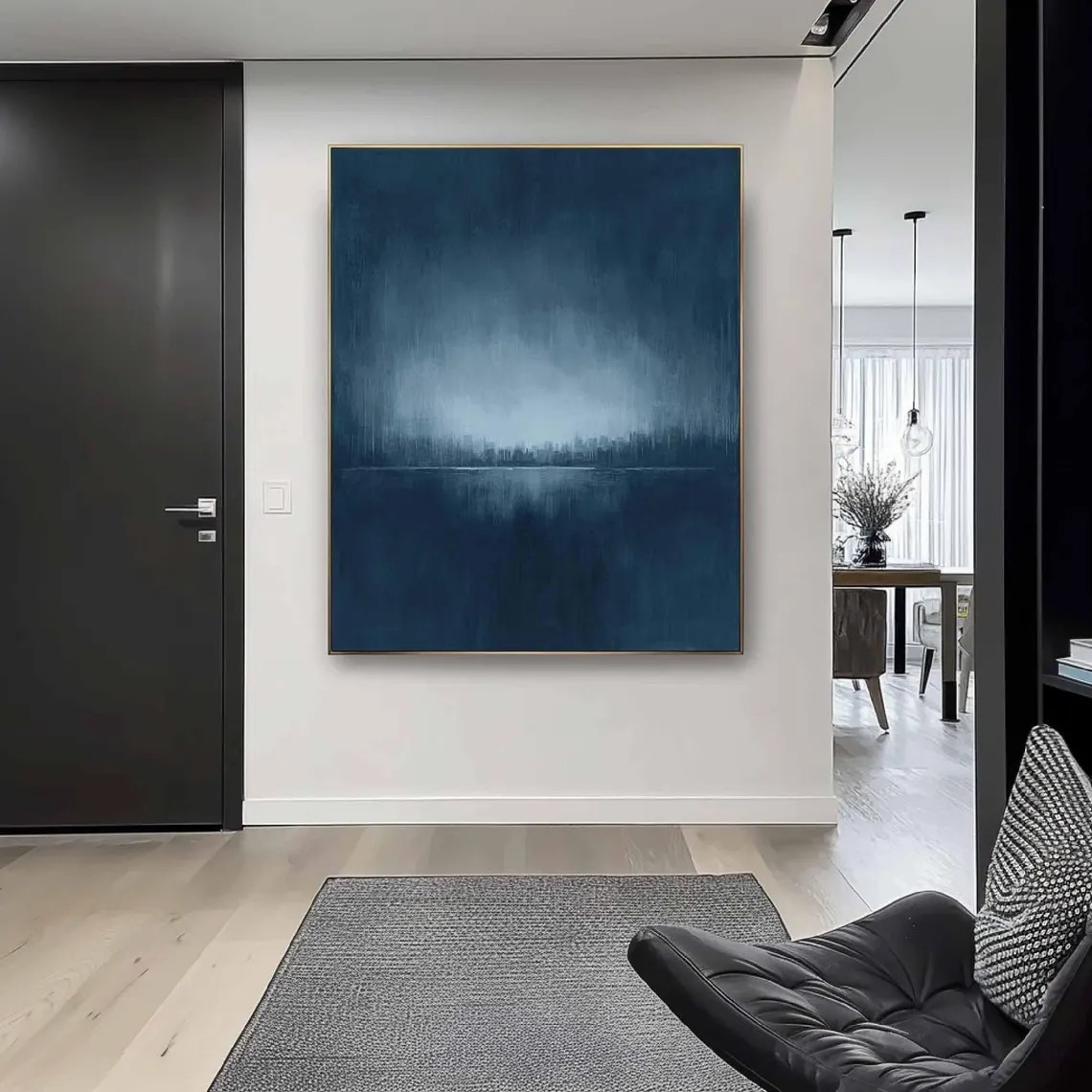 Moody Blue Abstract Landscape Painting for Modern Interiors #AP 104