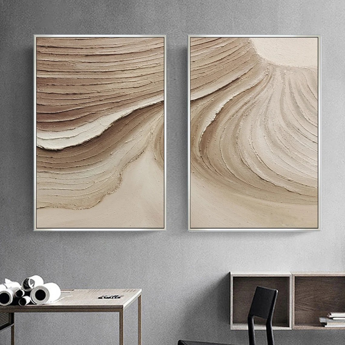 Wabi-Sabi Textured Canvas Neutral Wall Art Set of 2 #AP 106
