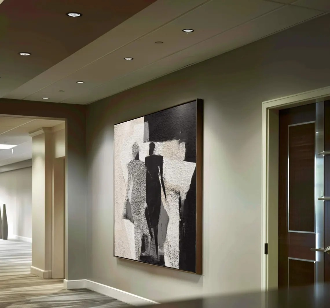 Modern Abstract Figurative Painting – Black & White Silhouettes #AP 114