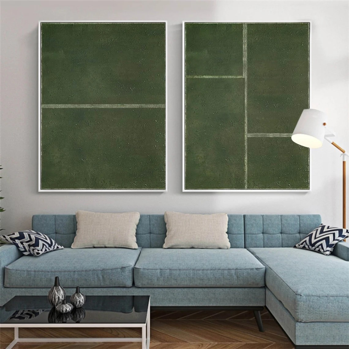 Minimalist Geometric Green Wall Art – Set of 2 #AP 113