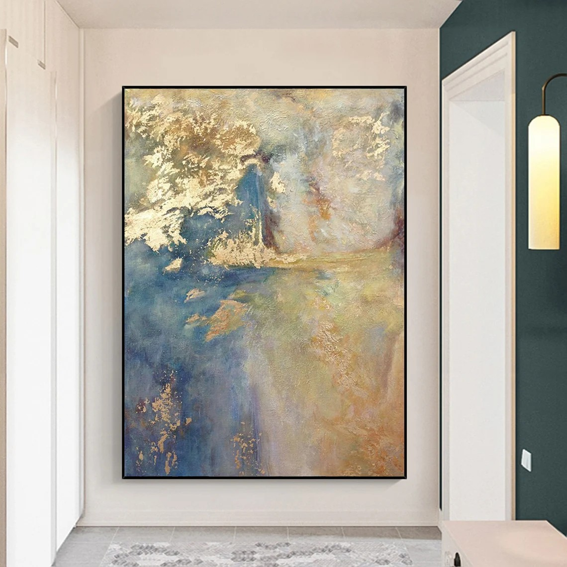 Blue & Gold Abstract Modern Canvas Artwork #AP 121