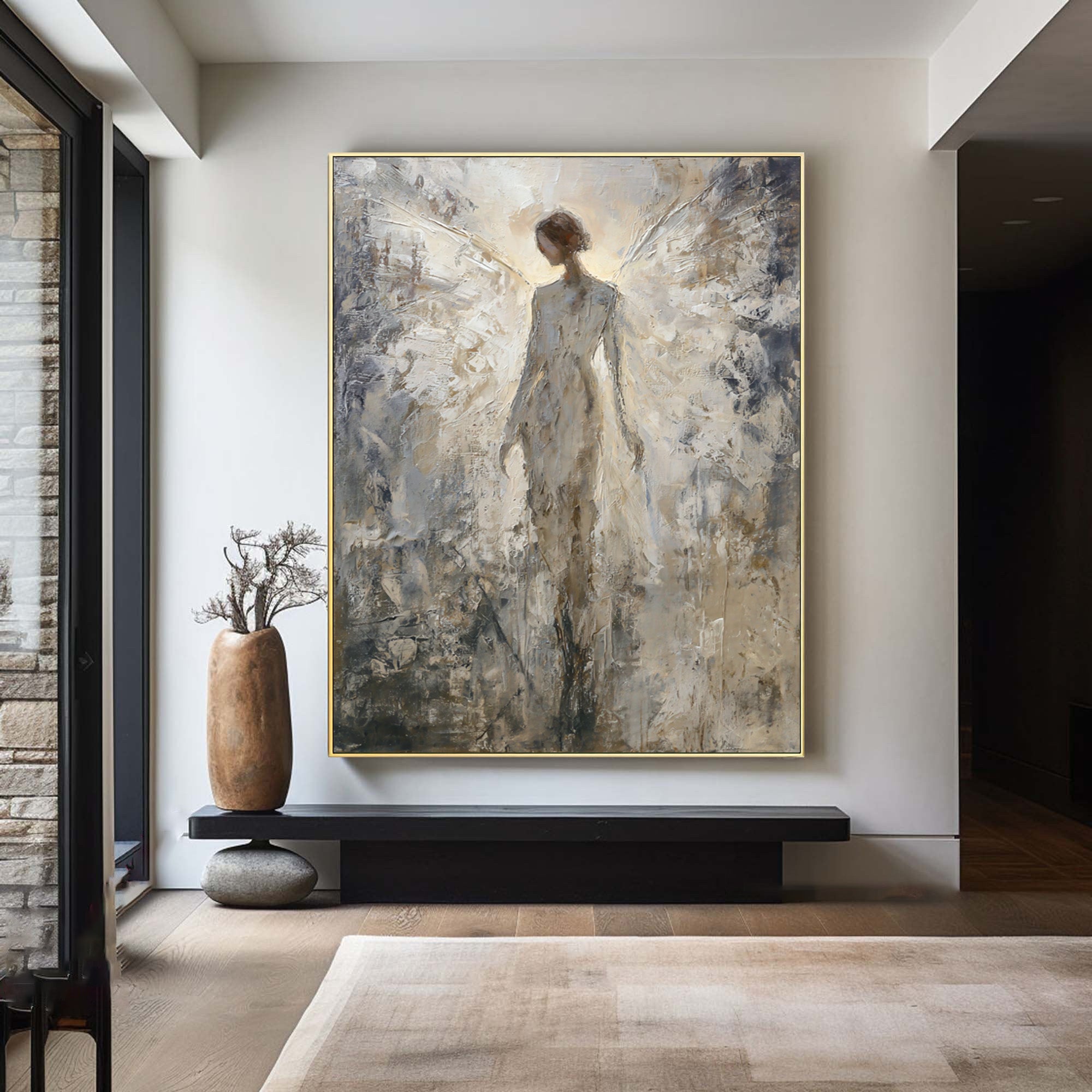 Serene Neutral Abstract Figure Canvas Art #AG 010