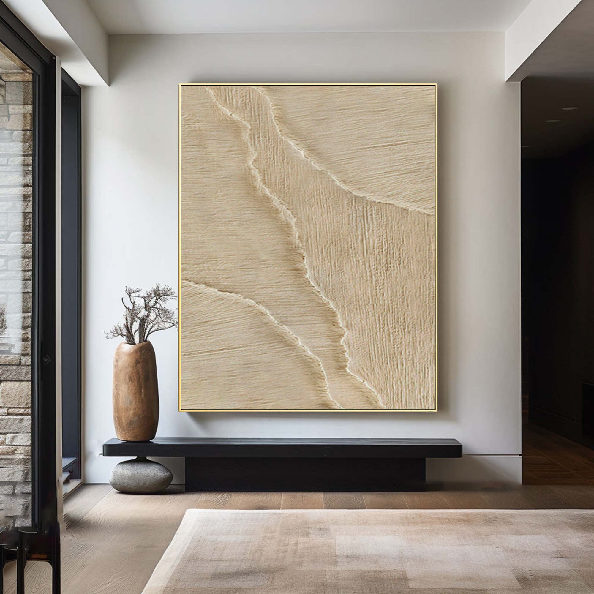 Modern Minimalist Wave Art - Tall Neutral Tone Canvas #AG 072