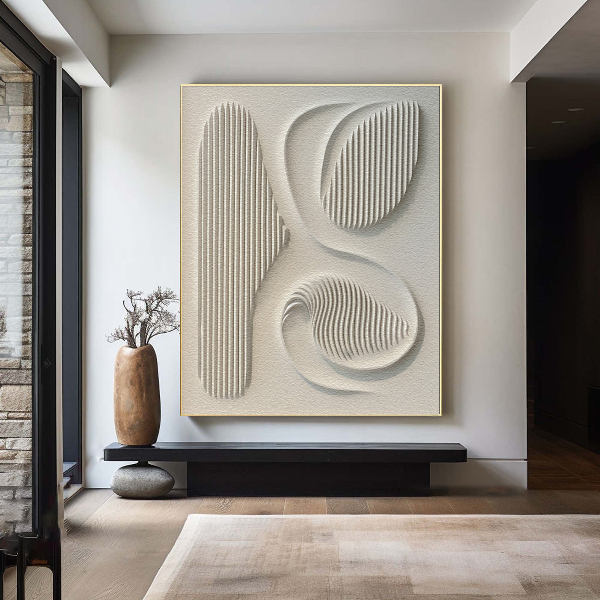 White Textured Abstract Canvas Hand Carved 3D Design #AG 084