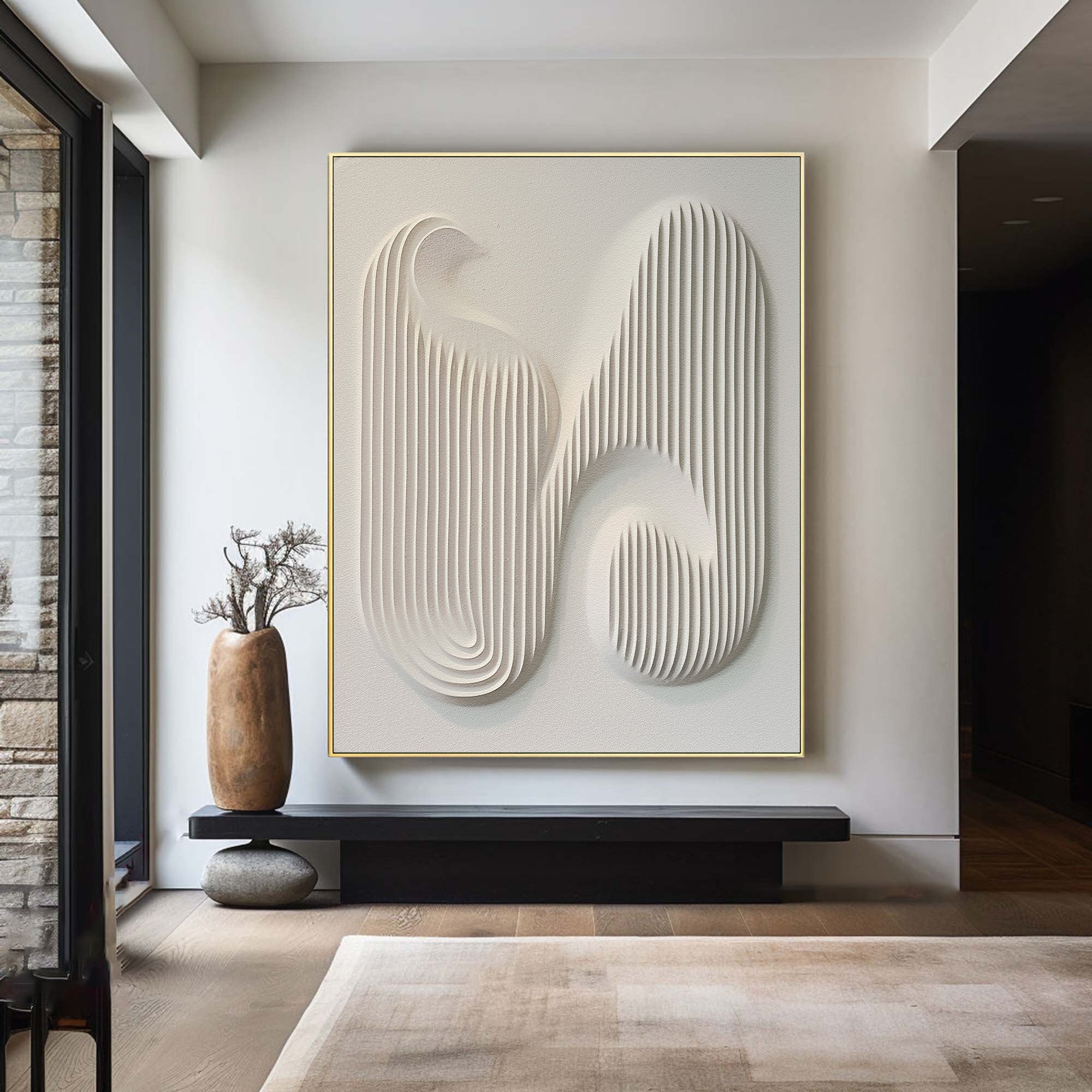 Minimalist Beige Relief Sculpture Geometric Wall Decor #AG 083