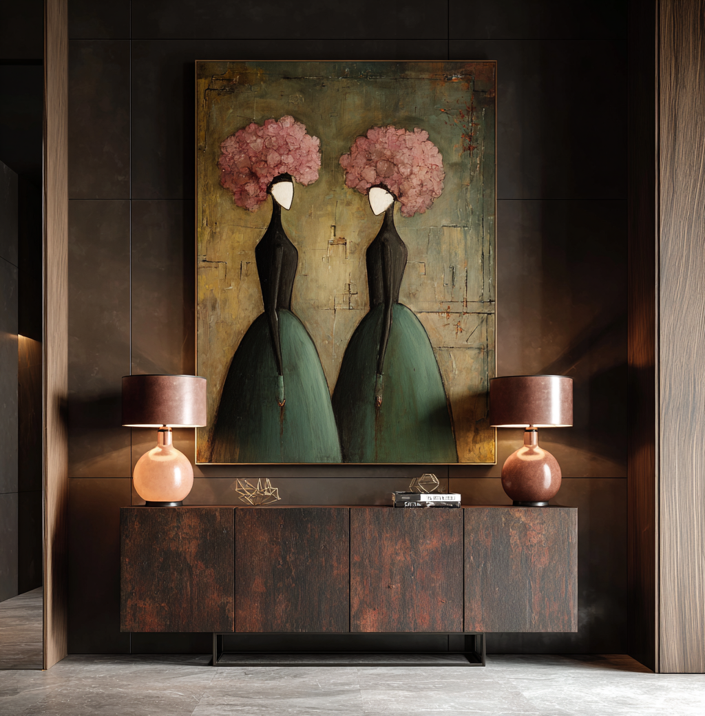 Large Romantic Figure Painting Floral Portrait Canvas Wall Art